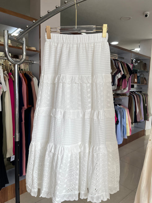Spring Lace Patchwork Ruffle Long Skirts
